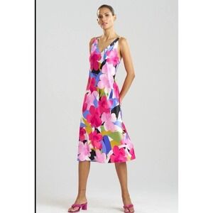 NATORI Bonita Nightgown Sleeveless Floral Satin‎ Slip Dress V Neck SZ 2X Boho